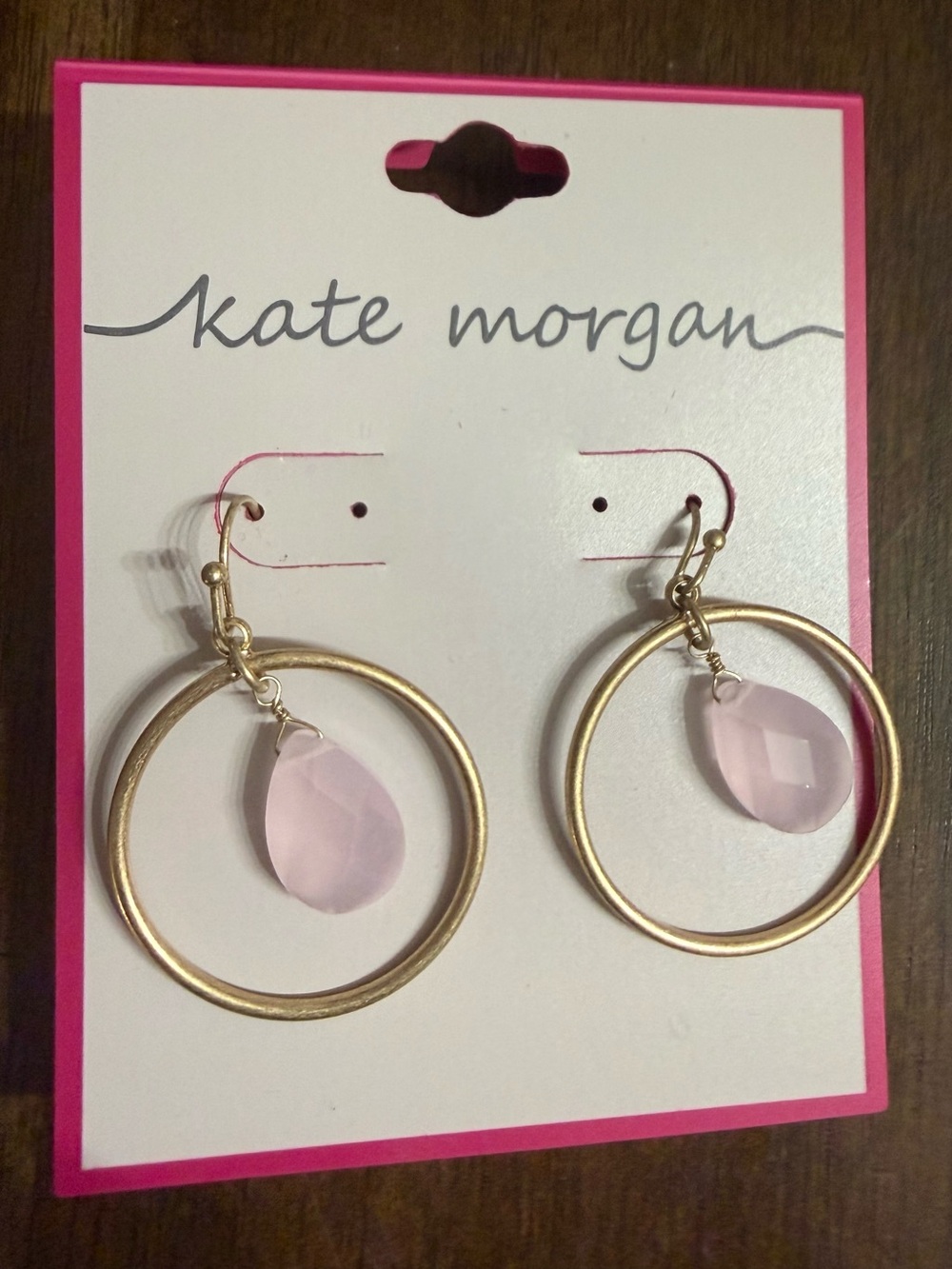 Gold Hoop Earrings with Pink Teardrop Stones